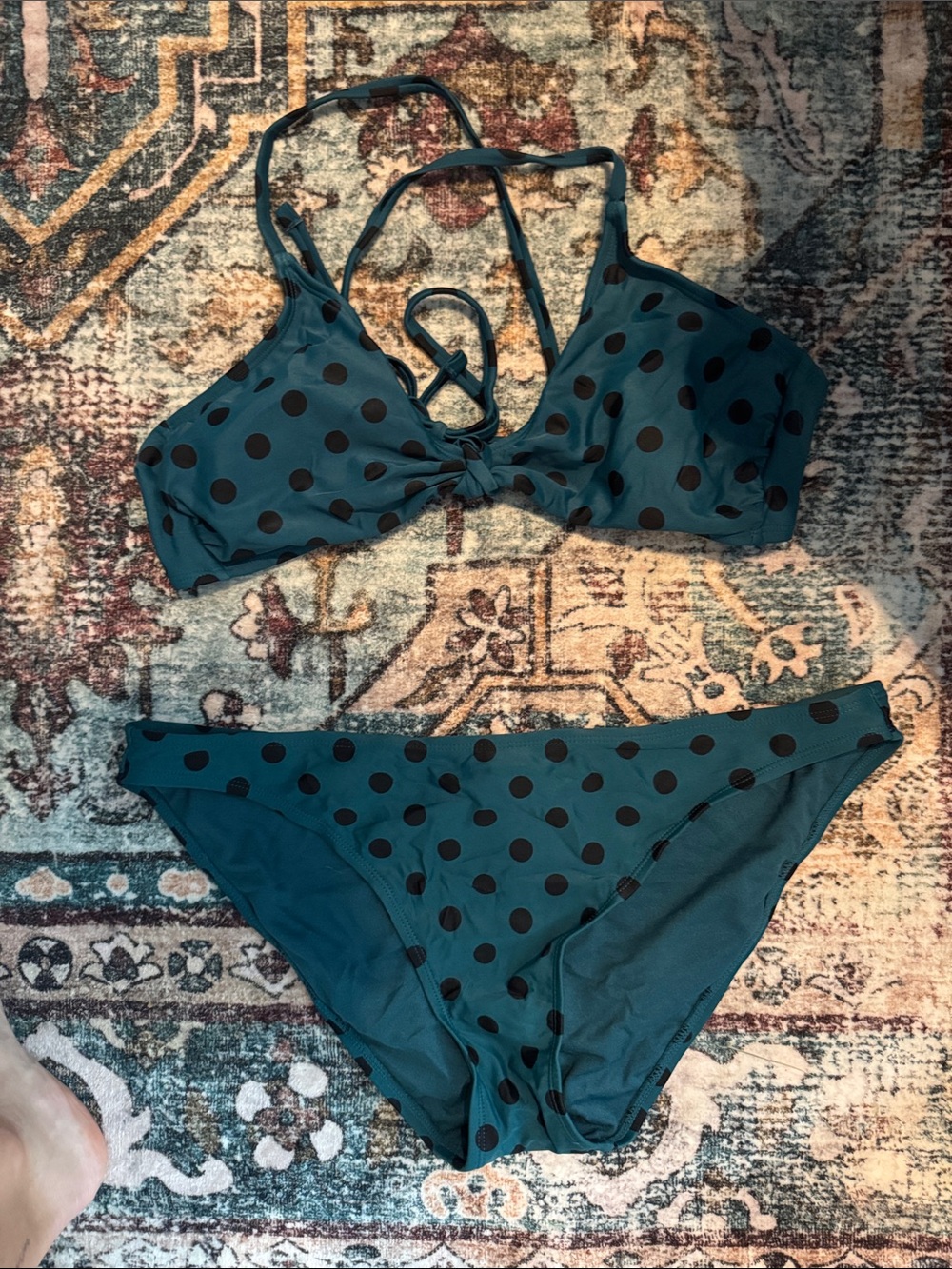 Xhilaration Teal Bikini Set with Black Polka Dots